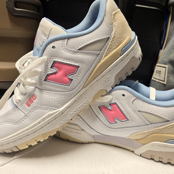 New Balance Shoes - New Balance 550 White Sneakers with Pink and Blue Accents